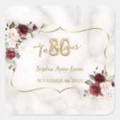 Roze Bourgogne Bloemen Goud 30 en Fabulous Verjaar Vierkante Sticker (Voorkant)
