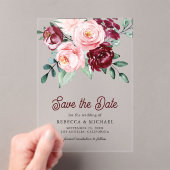 Roze Bourgogne Bloemen Huwelijk Save the Date Acryl Uitnodigingen (Insitu (Draagbaar))