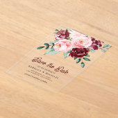 Roze Bourgogne Bloemen Huwelijk Save the Date Acryl Uitnodigingen (Laagn)