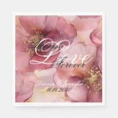 Roze Bourgogne Blush Bloemen Liefde Trouwen Servet (Voorkant)