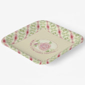 Roze Bourgogne Cream en groene Floral Papieren Bordje (Gebogen)