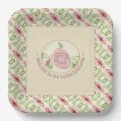 Roze Bourgogne Cream en groene Floral Papieren Bordje (Voorkant)