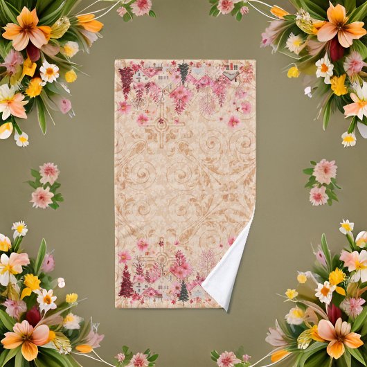 Roze Bourgogne Cream Holiday Village Handdoek