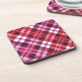 Roze Bourgogne Diagonaal Plaid Tartan Check Bier Onderzetter (Linkerzijde)