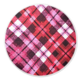 Roze Bourgogne Diagonaal Plaid Tartan Check Keramische Knop