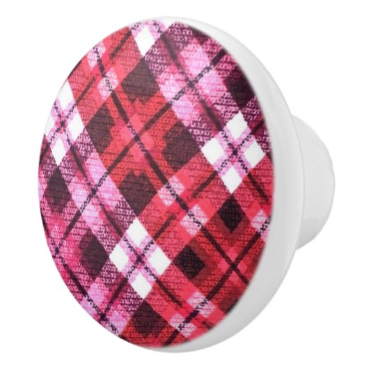 Roze Bourgogne Diagonaal Plaid Tartan Check Keramische Knop (Rechts)