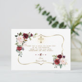 Roze Bourgogne Floral Gold Cross bevestiging Bedankkaart (Staand voorkant)