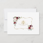 Roze Bourgogne Floral Gold Cross bevestiging Bedankkaart (Achterkant)
