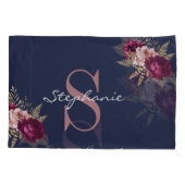 Roze Bourgogne Floral Monogram Eigen naam Kussensloop (Achterkant)