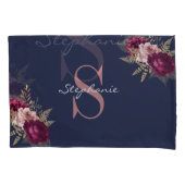Roze Bourgogne Floral Monogram Eigen naam Kussensloop (Voorkant)