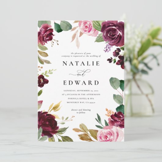 Roze, Bourgogne gedempt groen en vijgenbloemig huw (Staand voorkant)