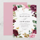 Roze, Bourgogne gedempt groen en vijgenbloemig huw (Voorkant / Achterkant)