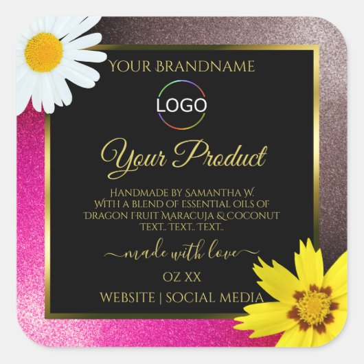 Roze Bourgogne Glitter Black Product Labels Logo (Voorkant)