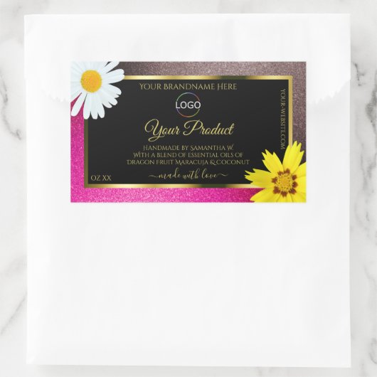 Roze Bourgogne Glitter Black Product Labels Logo (Tas)