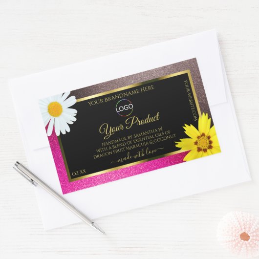 Roze Bourgogne Glitter Black Product Labels Logo (Envelop)
