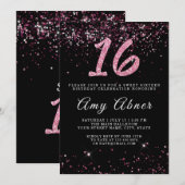 Roze Bourgogne Glitter Sparkles 16 Birthday Kaart (Voorkant / Achterkant)