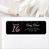 Roze Bourgogne Glitter Sweet 16 Return Address Etiket (Insitu)