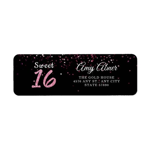 Roze Bourgogne Glitter Sweet 16 Return Address Etiket (Voorkant)