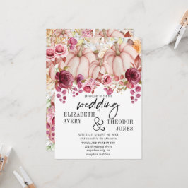 Roze Bourgogne herfst bruiloft pompoen bloemen Kaart