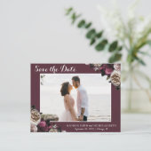 Roze Bourgogne Moody Floral Save the Date Briefkaa Briefkaart (Staand voorkant)