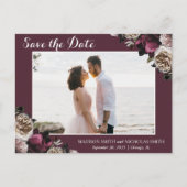 Roze Bourgogne Moody Floral Save the Date Briefkaa Briefkaart (Voorkant)