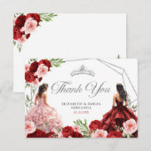 Roze Bourgogne Rode Twins Koninklijke Prinsessen 1 Bedankkaart (Voorkant / Achterkant)