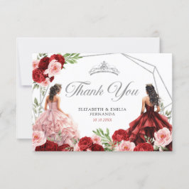 Roze Bourgogne Rode Twins Koninklijke Prinsessen 1 Bedankkaart