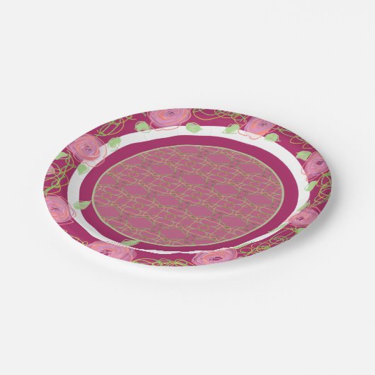 Roze Bourgogne Roos en groenboek Borden Papieren Bordje (Gekanteld)