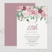 Roze Bourgogne Rozen 12e 13e verjaardag Kaart (Voorkant / Achterkant)