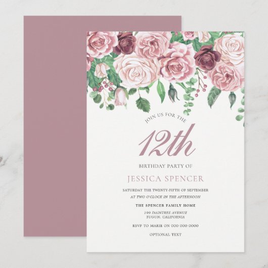 Roze Bourgogne Rozen 12e 13e verjaardag Kaart (Voorkant / Achterkant)