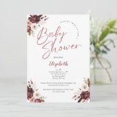 Roze Bourgogne Waterverf Bloemen Baby shower Kaart (Staand voorkant)
