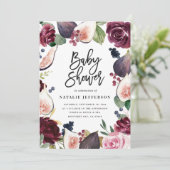 Roze, Bourgogne, + waterverf flora en script (Staand voorkant)