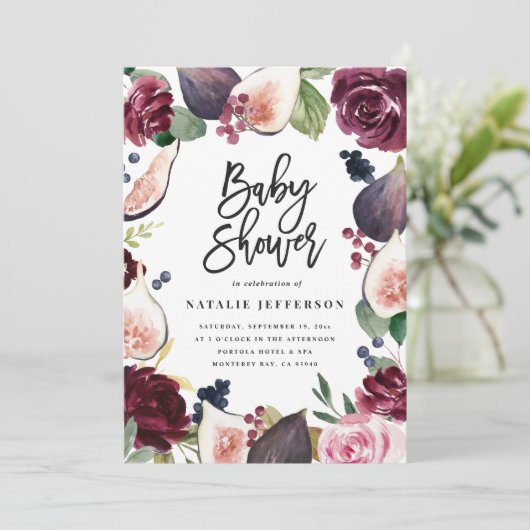 Roze, Bourgogne, + waterverf flora en script (Staand voorkant)