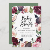 Roze, Bourgogne, + waterverf flora en script (Voorkant / Achterkant)