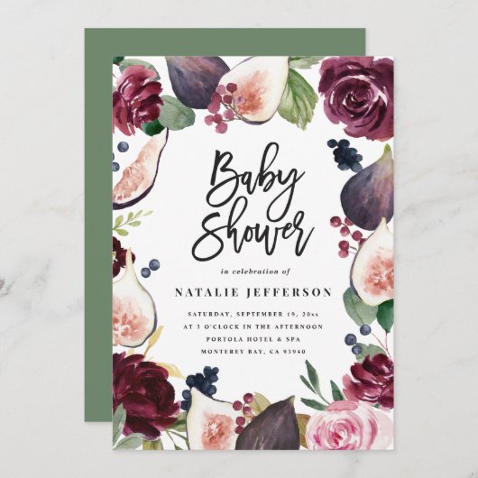 Roze, Bourgogne, + waterverf flora en script (Voorkant / Achterkant)