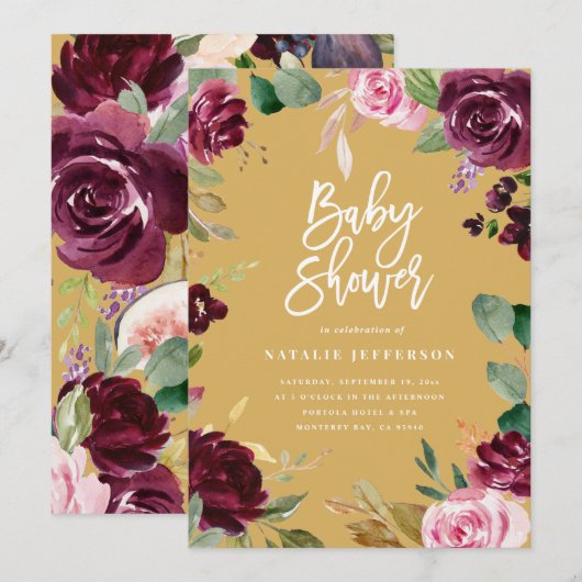 Roze, Bourgogne, + waterverf flora en script (Voorkant / Achterkant)