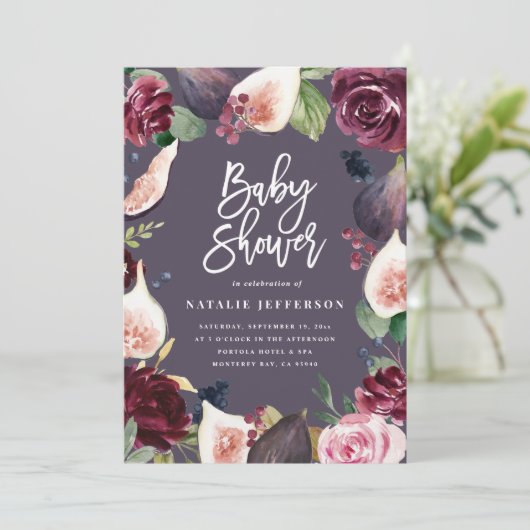 Roze, Bourgogne, + waterverf flora en script (Staand voorkant)