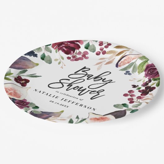 Roze, Bourgogne, + waterverf flora en script Papieren Bordje (Gekanteld)