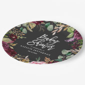 Roze, Bourgogne, + waterverf flora en script Papieren Bordje (Gekanteld)