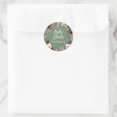 Roze, Bourgogne, + waterverf flora en script Ronde Sticker (Tas)