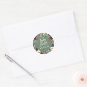 Roze, Bourgogne, + waterverf flora en script Ronde Sticker (Envelop)