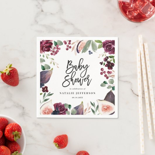 Roze, Bourgogne, + waterverf flora en script Servet (Insitu)