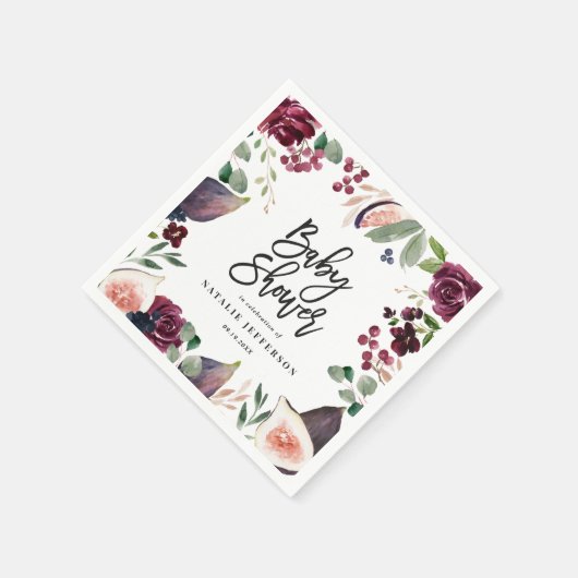 Roze, Bourgogne, + waterverf flora en script Servet (Hoek)