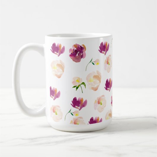 Roze Bourgogne Waterverf Floral Koffiemok (Links)