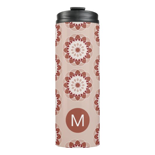 Roze Bourgondië Bloem Motief Monogram Thermosbeker (Voorkant)