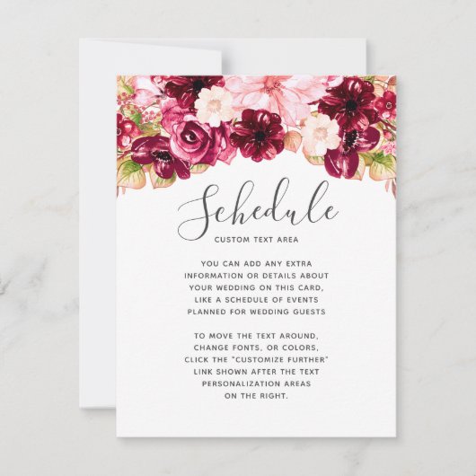 Roze Bourgondië Bloemrijke Rand Trouw Schema Kaart (Voorkant)