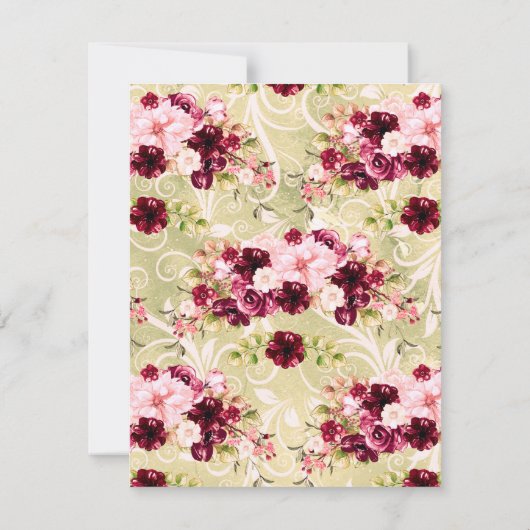 Roze Bourgondië Bloemrijke Rand Trouw Schema Kaart (Achterkant)