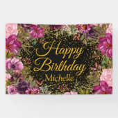 Roze Bourgondië Glitter Zwart Gelukkige Verjaardag Spandoek (Horizontaal)