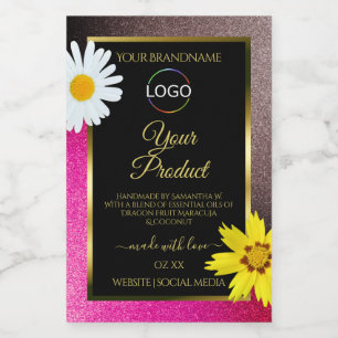Roze Bourgondië Glitter Zwart Productlabels Logo Voedselcontainer Etiket