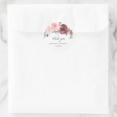 Roze Bourgondië Grijs Bloemen Dank u bruiloft Ronde Sticker (Tas)